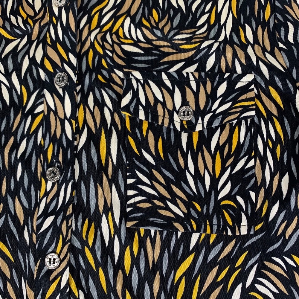 Tory Burch Black Gray Yellow and Cream Patterned 100% Silk Long Sleeve Top - Picture 4 of 4